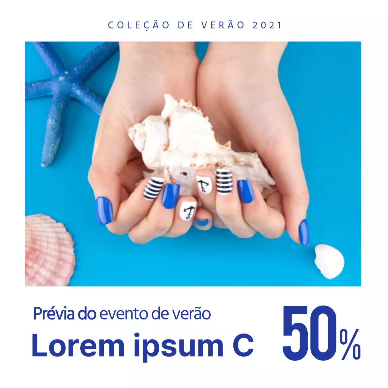 Venda de unhas de gel azuis para as férias de verão
