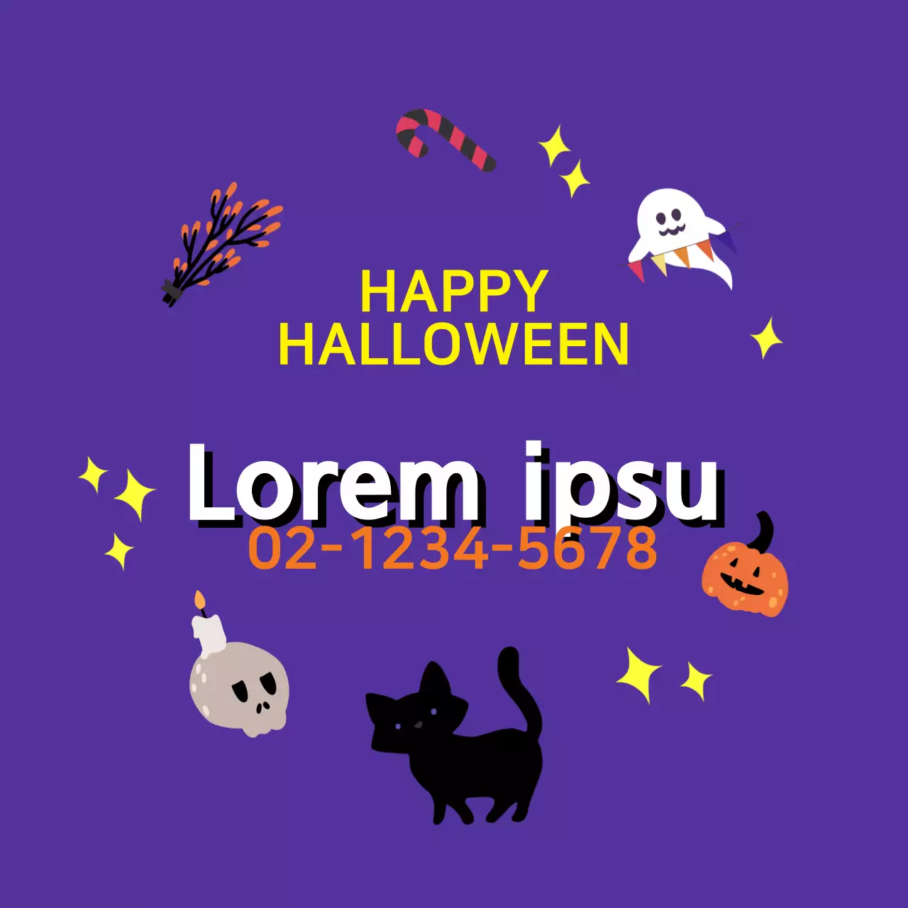 Purple yellow orange illustration Halloween English school promotion