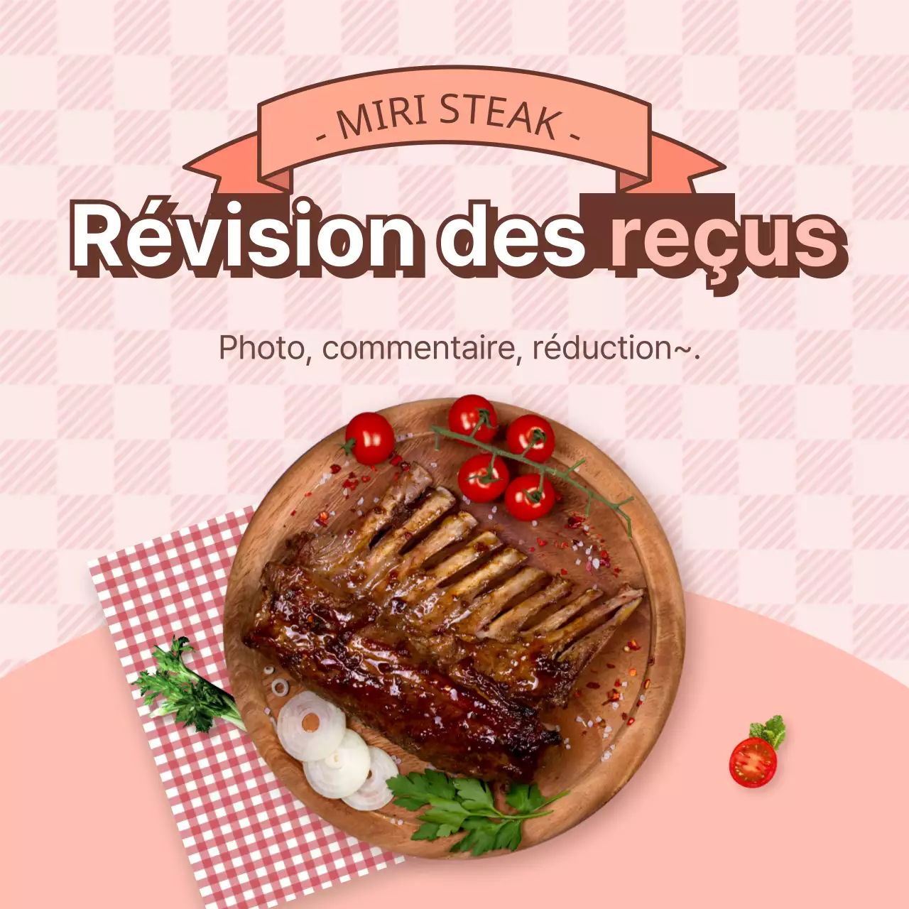 Événement de réception de steak sur fond rose