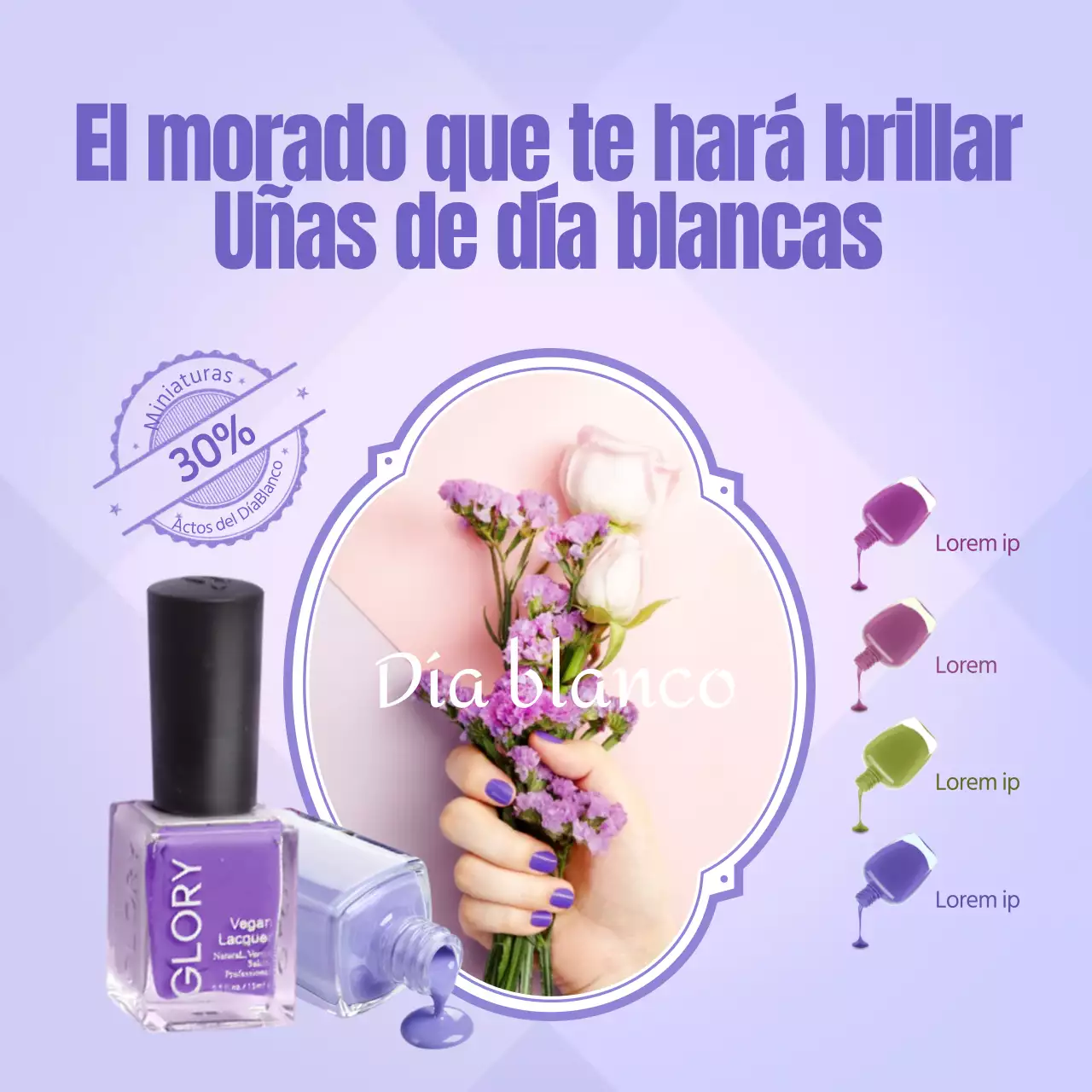 Elegantes uñas de día blanco en morado Social Media