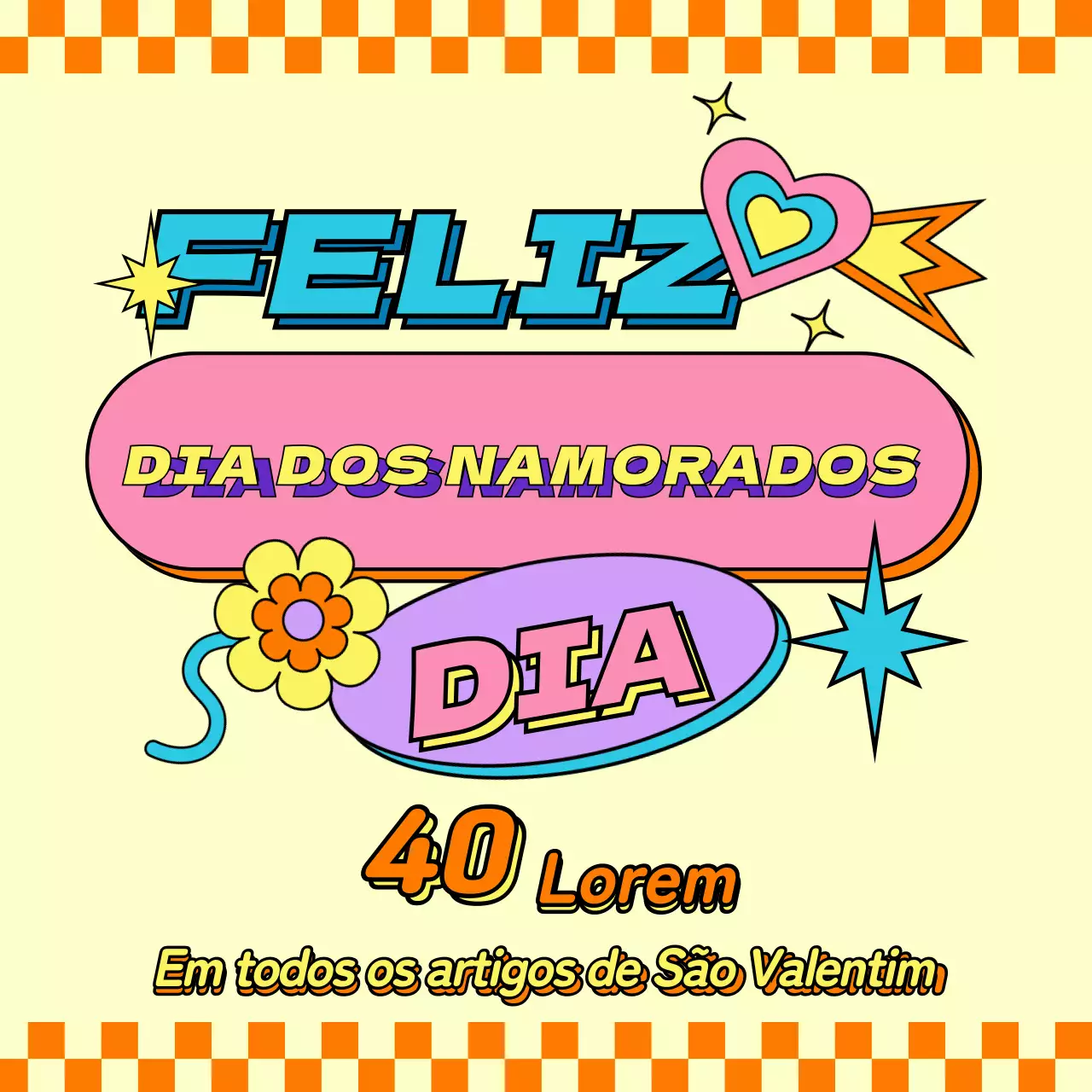 Evento de desconto para o Dia dos Namorados com um conceito giro e kitsch em cor de laranja vivo