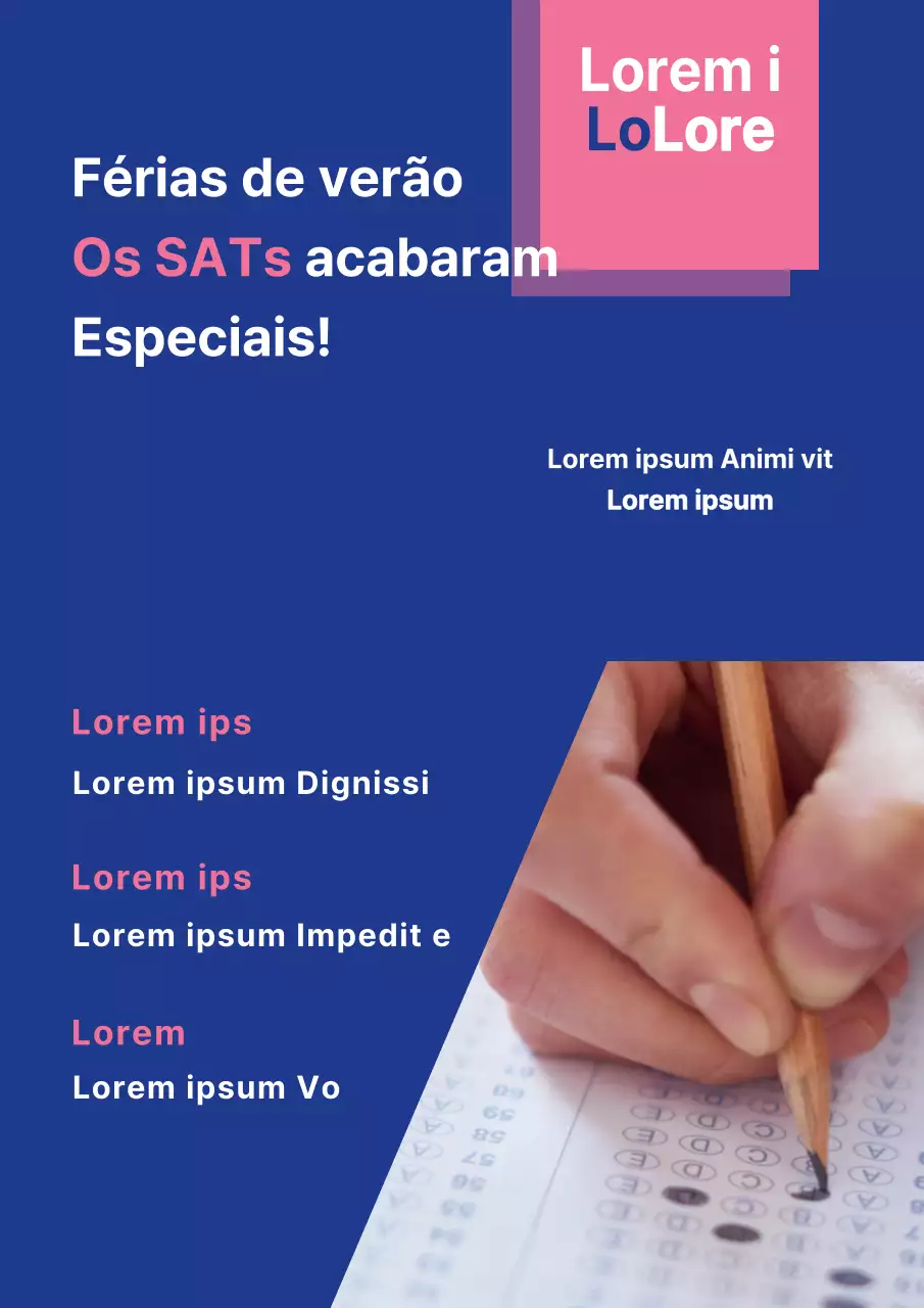 Promover os cursos de verão com fotografias azuis e cor-de-rosa de alunos a estudar