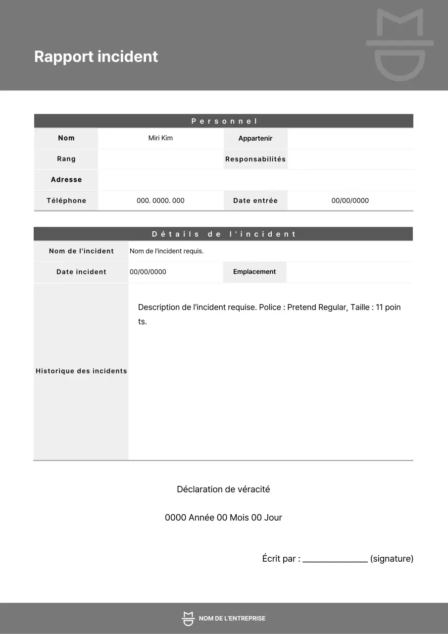 Style de documentation d'un rapport d'incident simple et gris