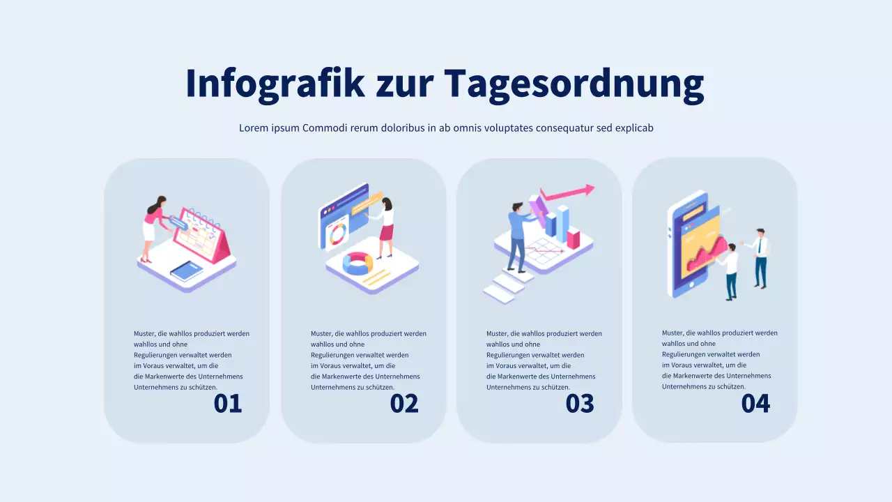 Agenda-Infografik mit blauer und hellblauer geschäftsmäßiger grafischer Illustration