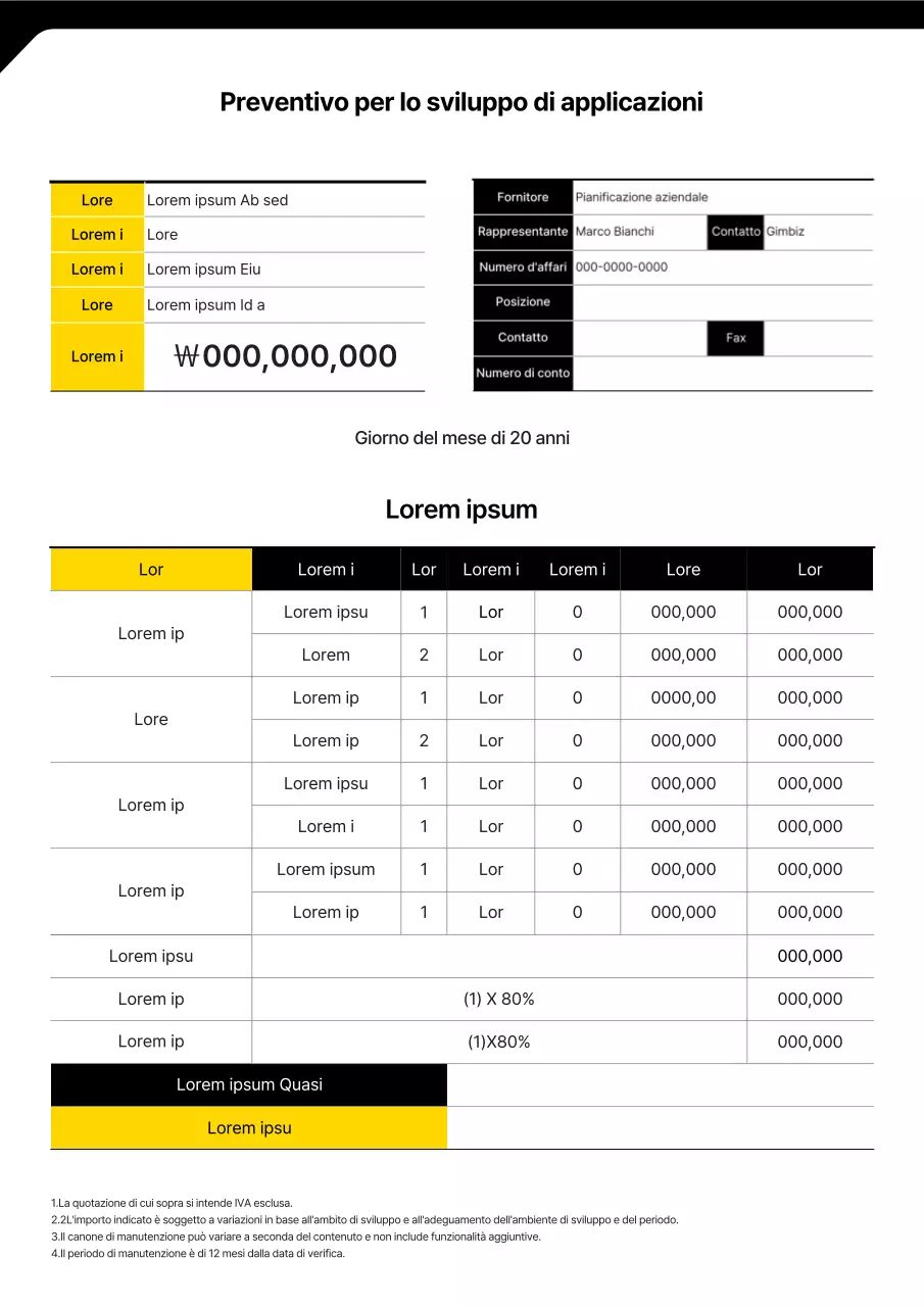 Preventivo per lo sviluppo di applicazioni in giallo e nero