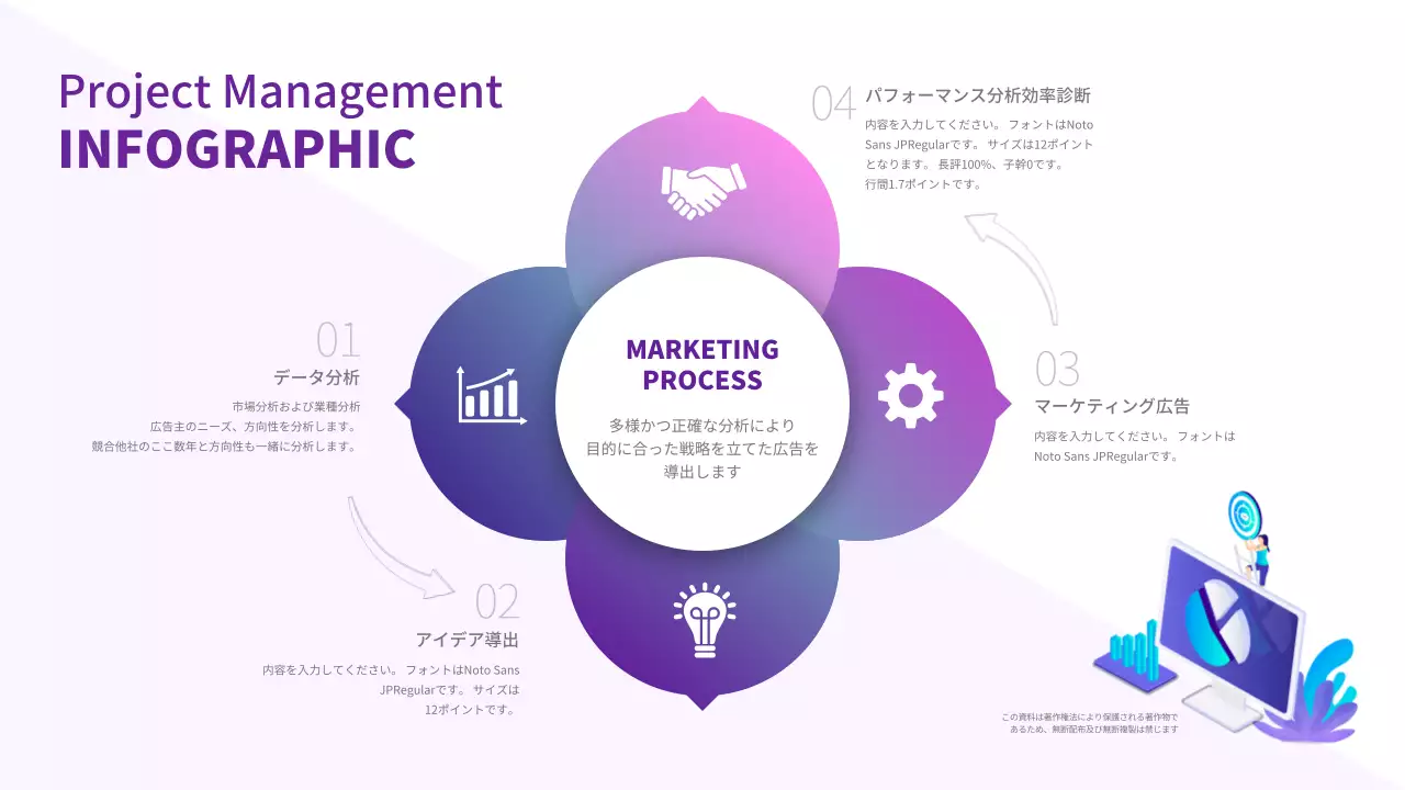 紫 モダン マーケティング ポスター インフォグラフィック