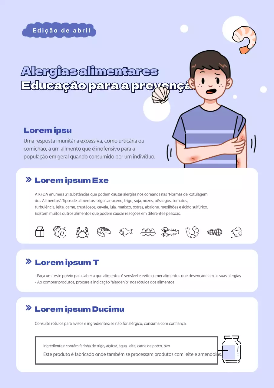 Educação para a prevenção da alergia alimentar em azul