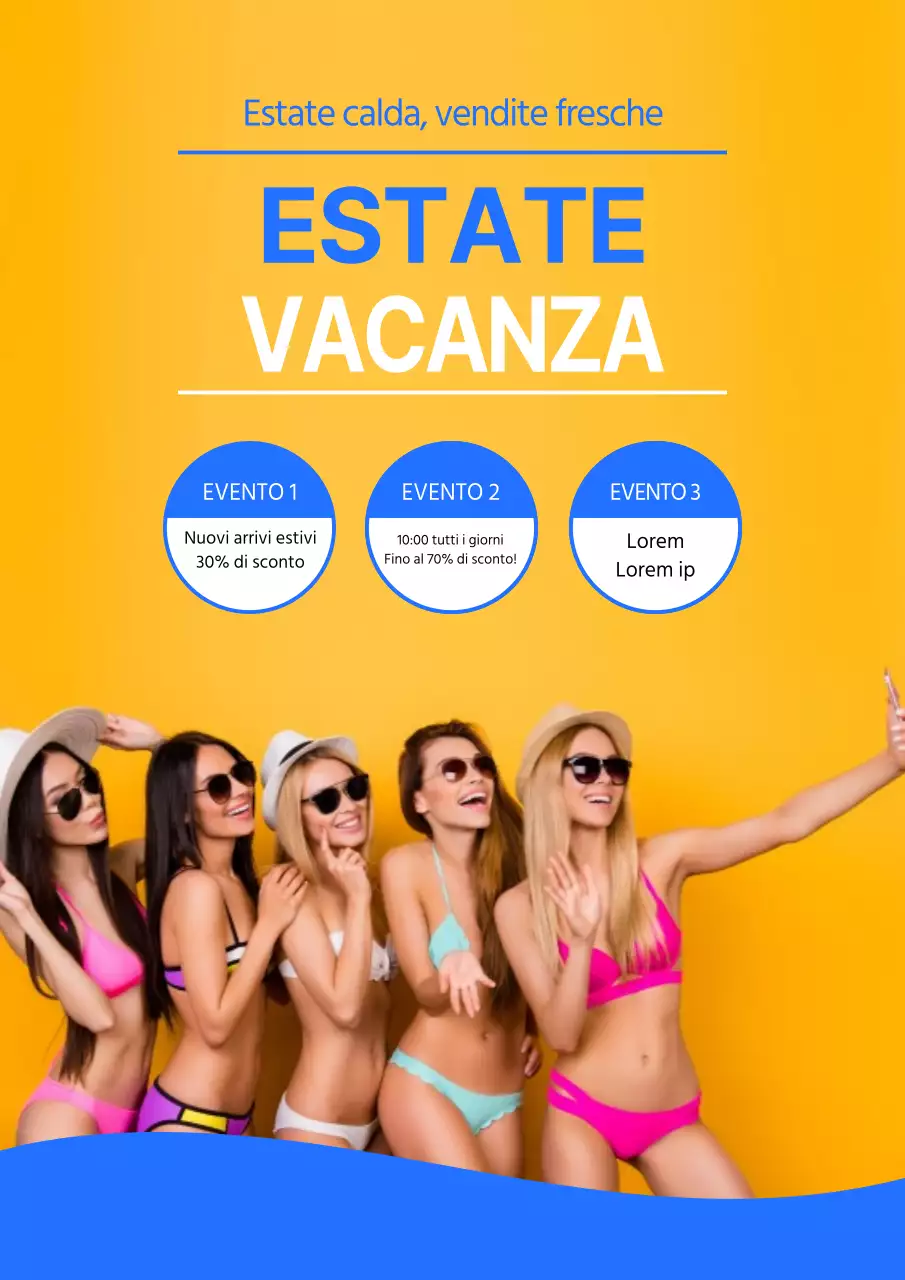 Un semplice manifesto promozionale giallo e blu per un evento di saldi estivi