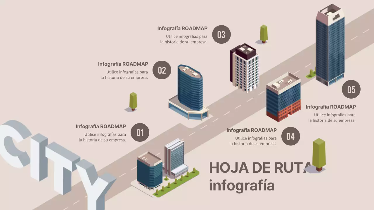 Ilustración de construcción de carreteras en marrón Infografía de hoja de ruta para empresas