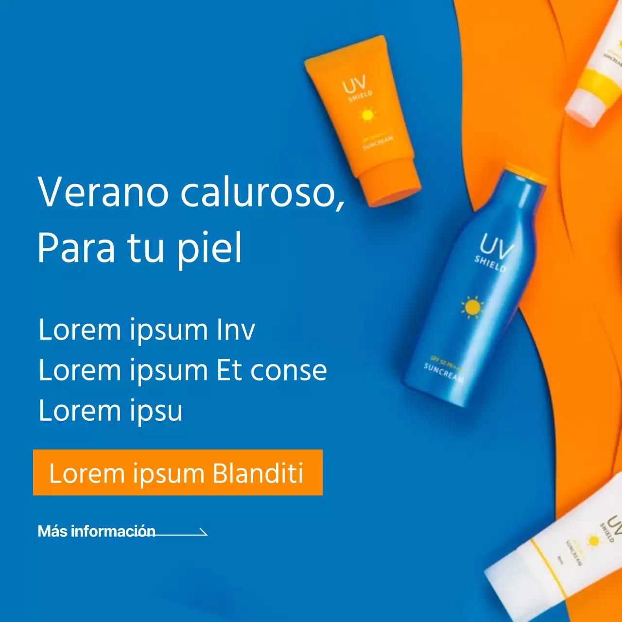 Protección solar de verano con acento azul-naranja Acto de contratación para celebrar el lanzamiento de la protección solar de verano