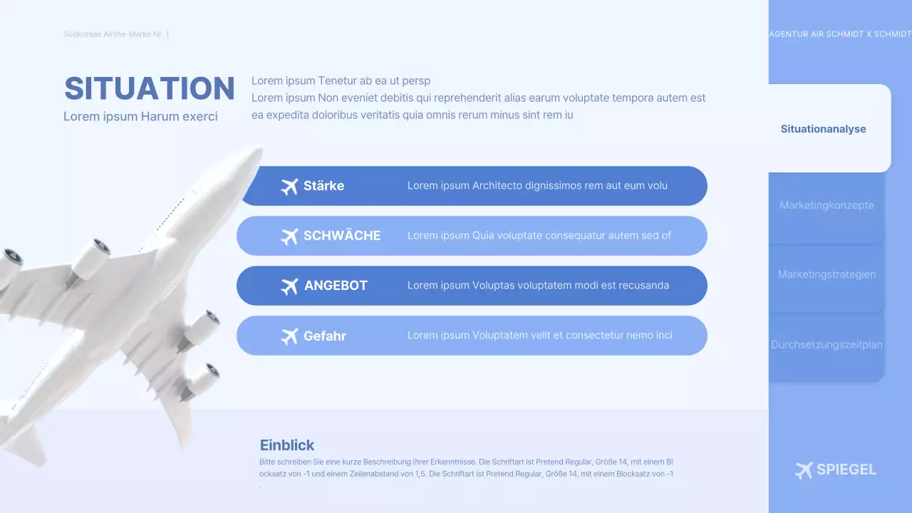 Hellblaues dreidimensionales Flugzeugkonzept Werbeauftrag einer Fluggesellschaft