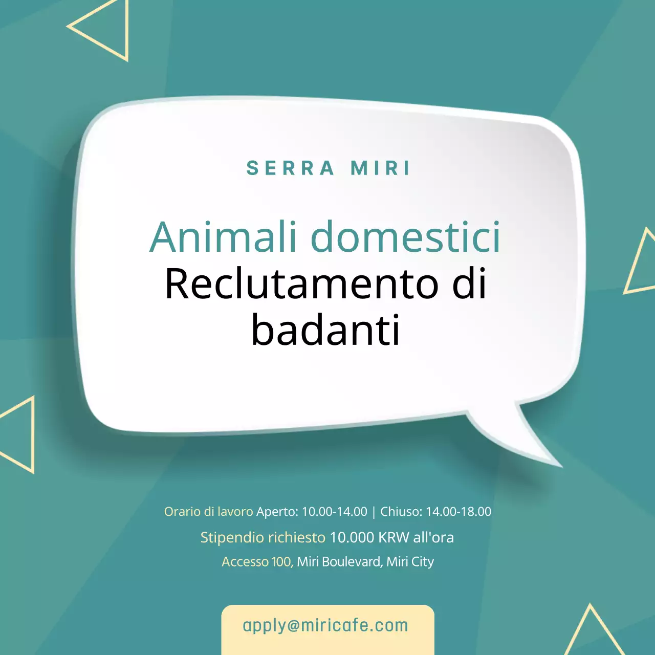 Annuncio di lavoro con sfondo turchese e motivo a triangolo V2