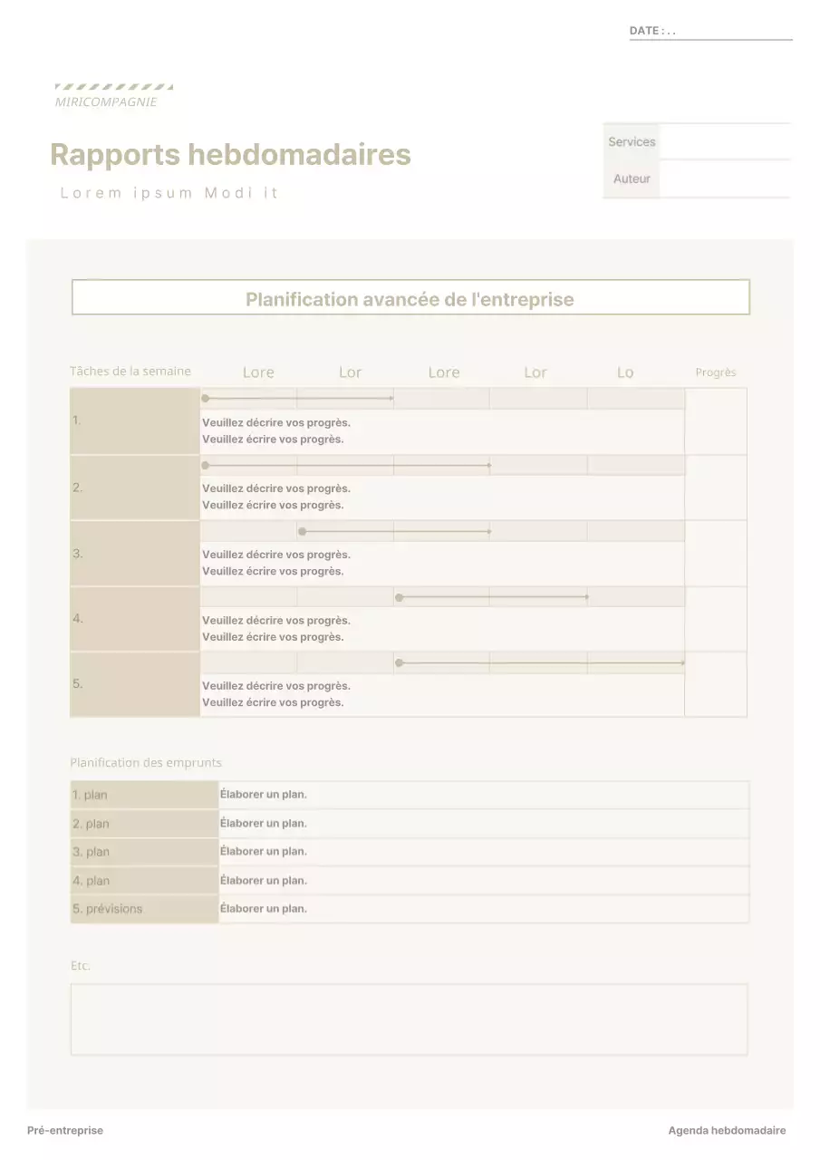 Formulaire simple de document d'entreprise dans les tons beiges Rapport de travail hebdomadaire