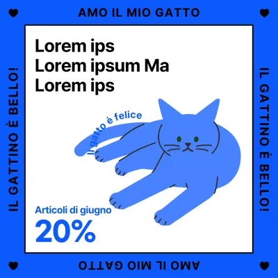 Una simpatica promozione illustrata in blu per le forniture per gatti.
