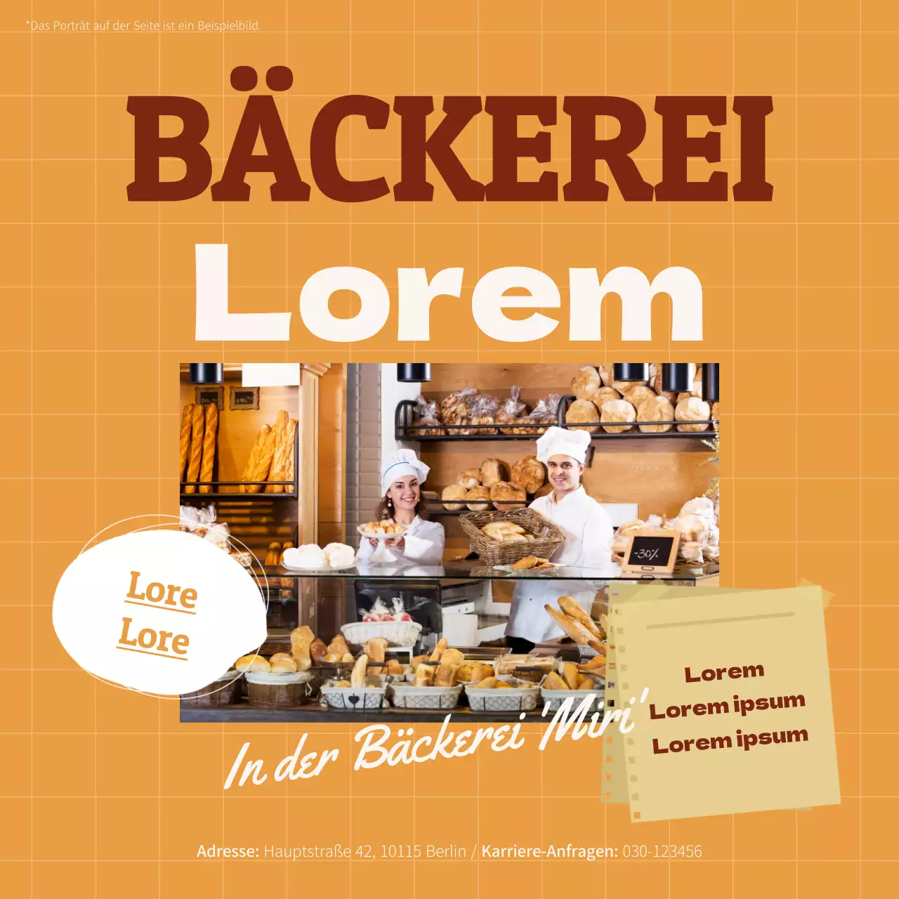 Personalanzeige mit orangefarbenem Hintergrund und braunen Textpunkten V2