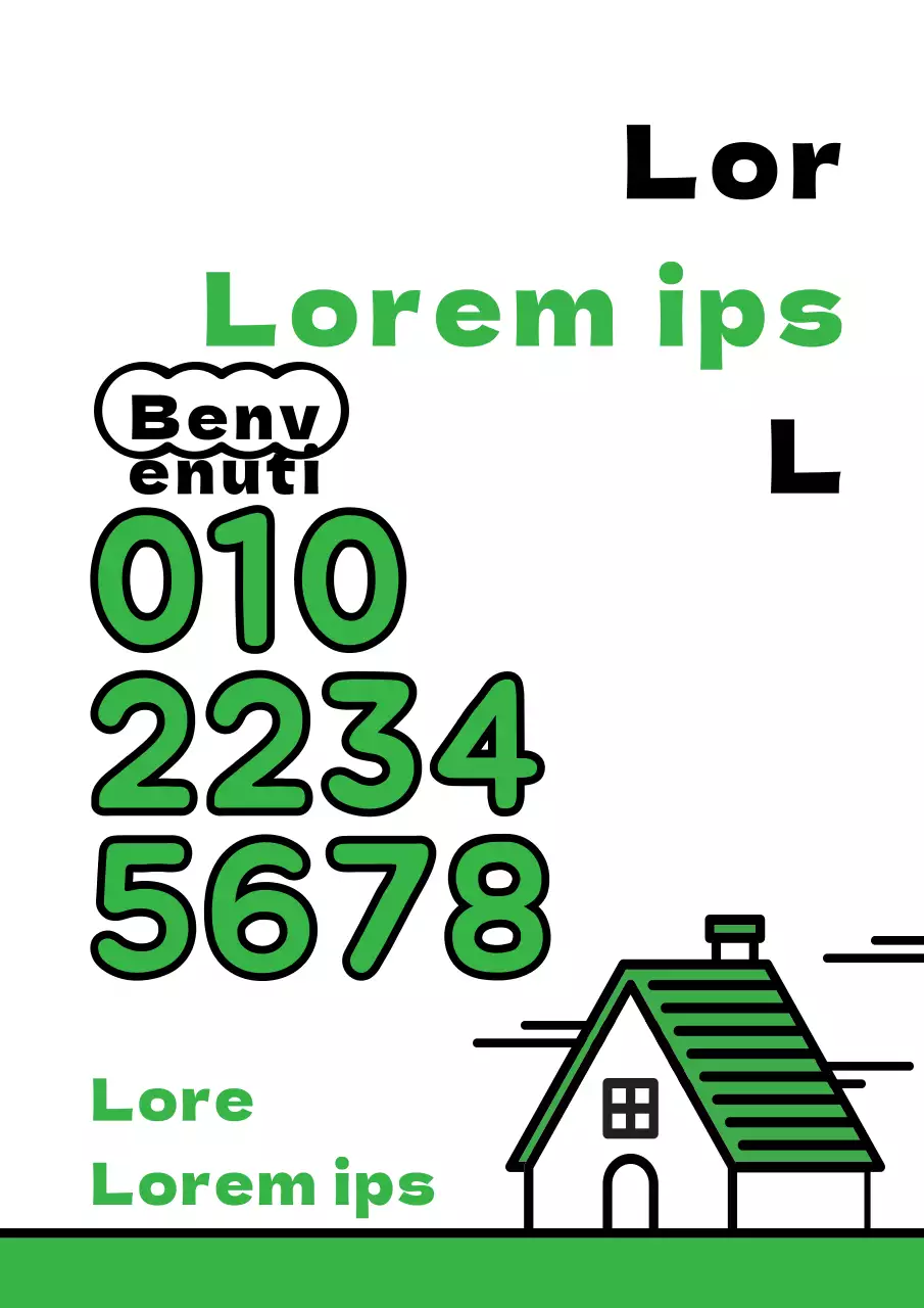 Semplice promozione immobiliare con illustrazione di una casa verde e nera