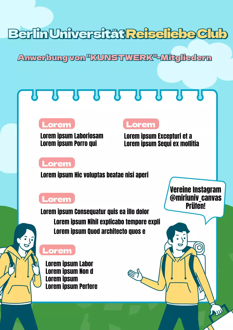 Club-Werbeplakat in Blau mit sauberer, abgerundeter Textbetonung