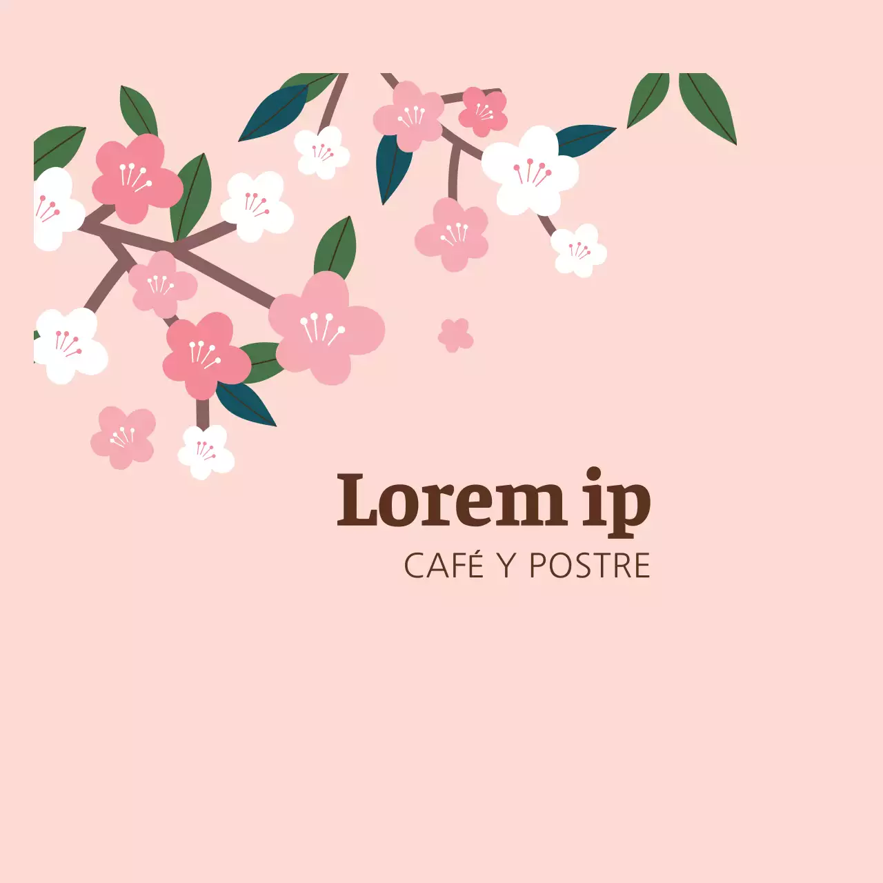 Etiqueta promocional de cafetería con ilustración rosa