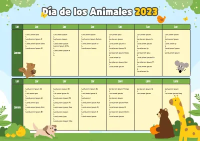 Bonito calendario de animales 2023 en azul claro y chartreuse