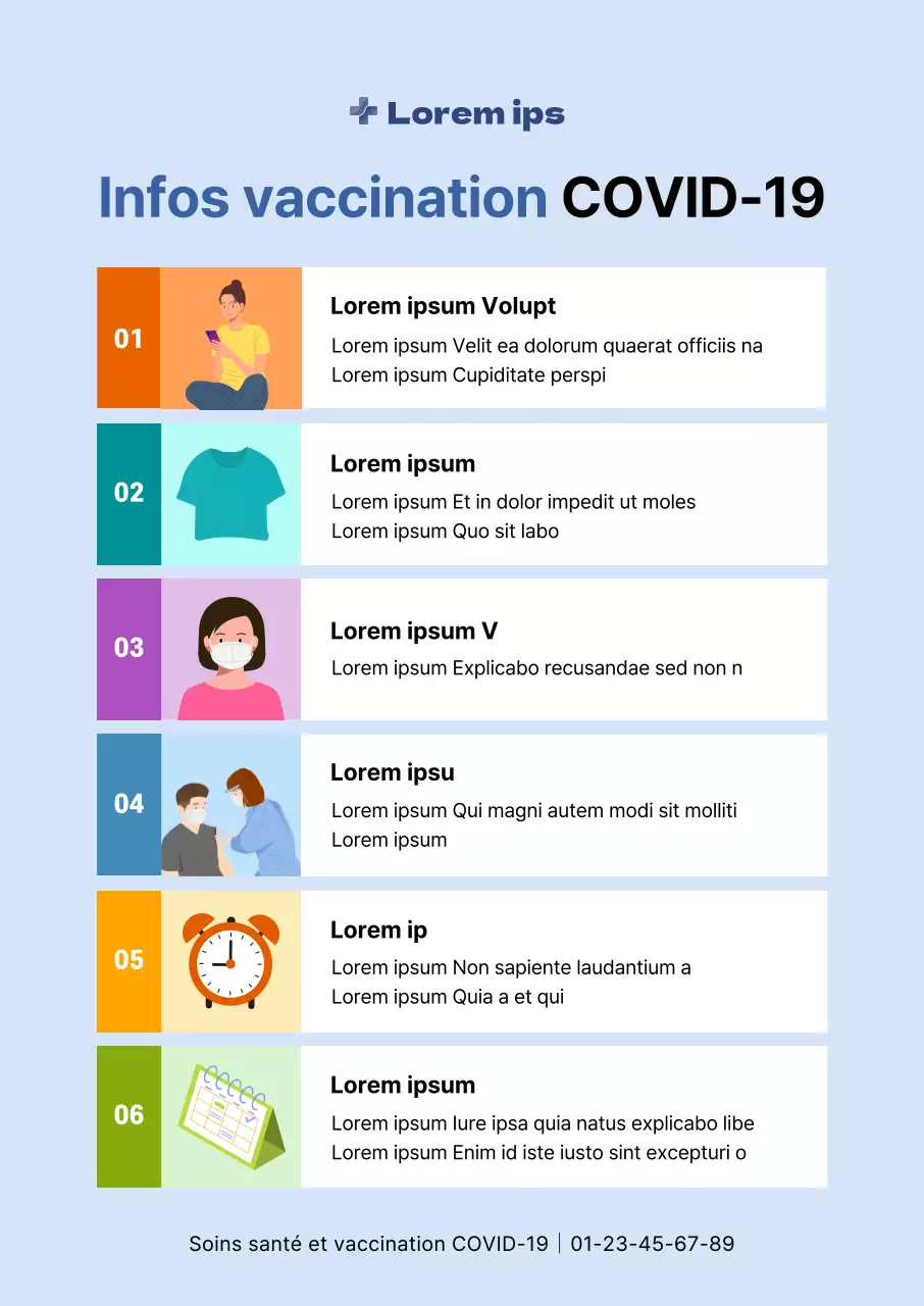 Affiche sur la vaccination contre le coronavirus avec des tableaux et des illustrations en couleur