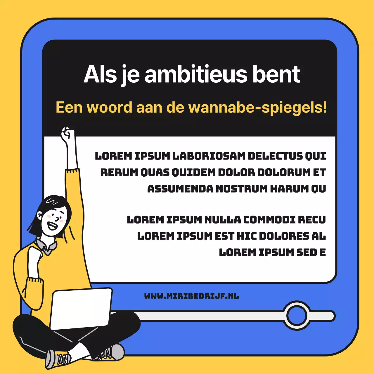 Een eenvoudige blauw met gele promotie voor een sollicitatiegesprek