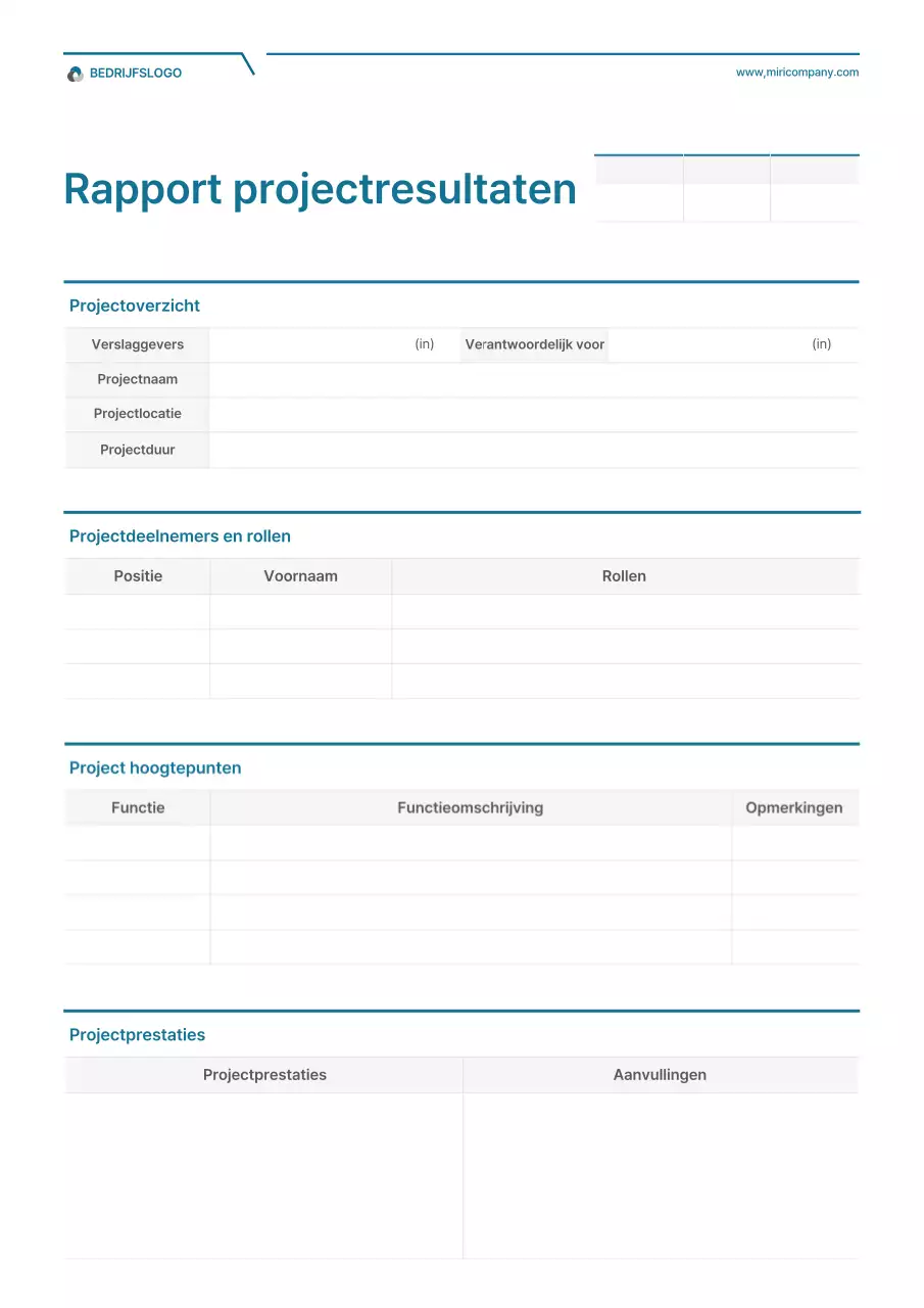 Eenvoudig concept projectrapport in wit en turquoise