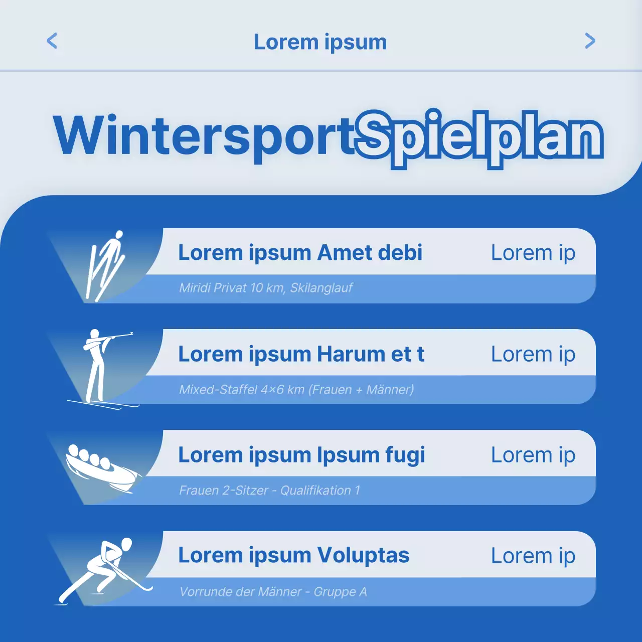 Wintersportkalender mit einem blau-weißen UI-Konzept