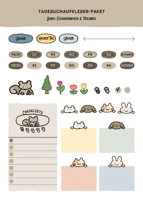 Daku-Aufkleber mit niedlichen beige-braunen Illustrationen