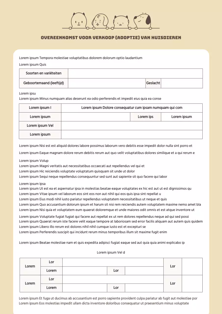 Pet sale adoptiecontract in beige tinten