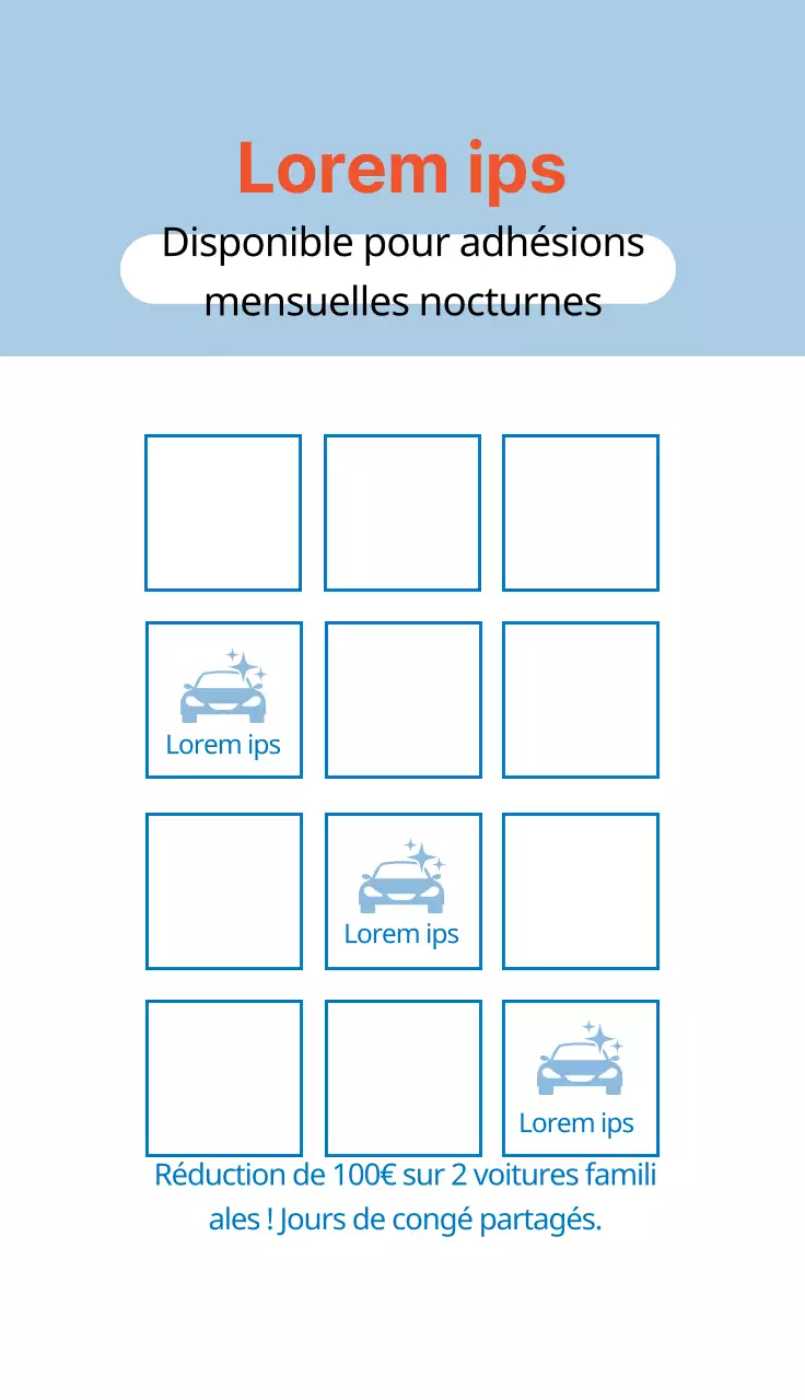 Coupon de lavage de voiture avec illustration bleue