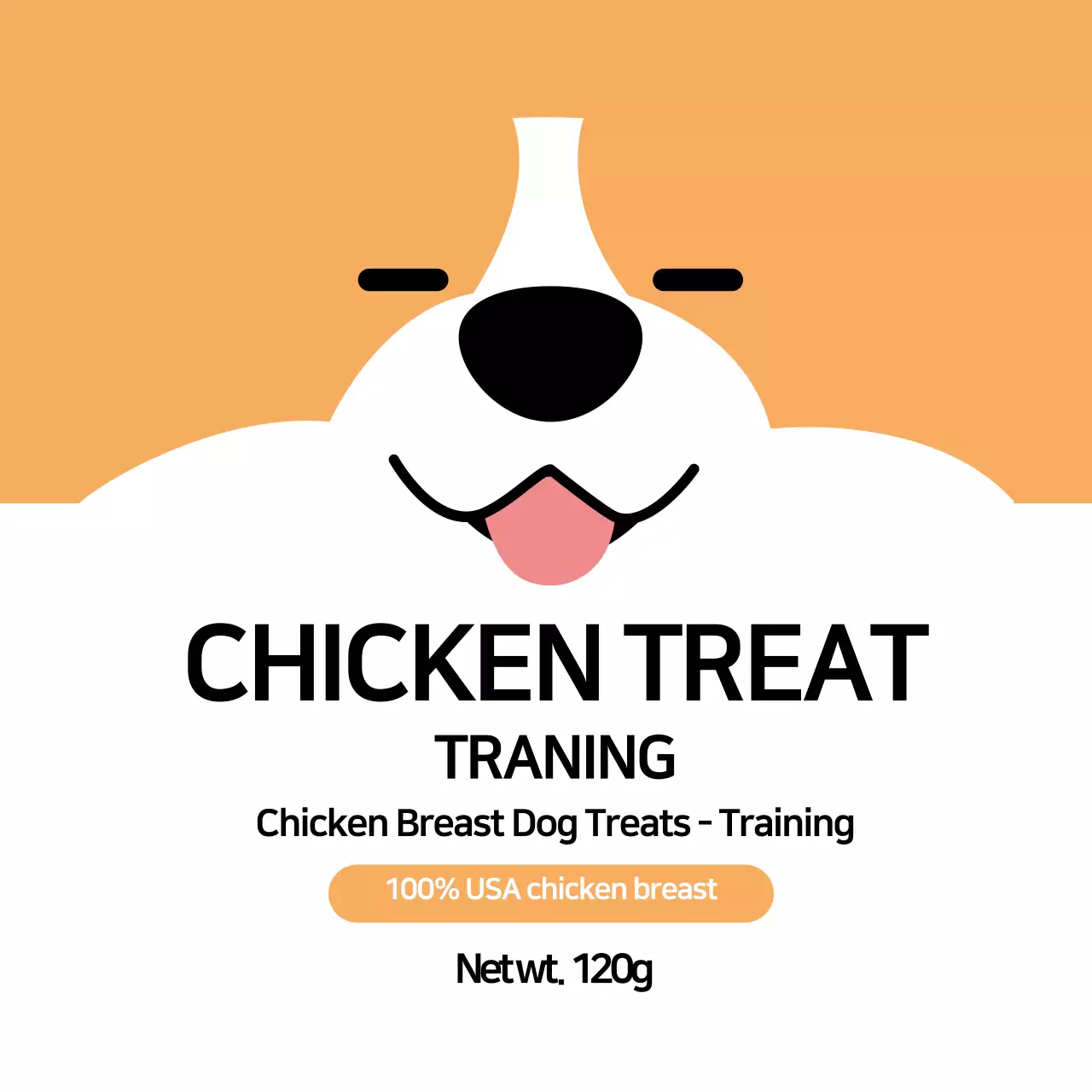 Label camilan hewan peliharaan yang lucu dengan ilustrasi oranye