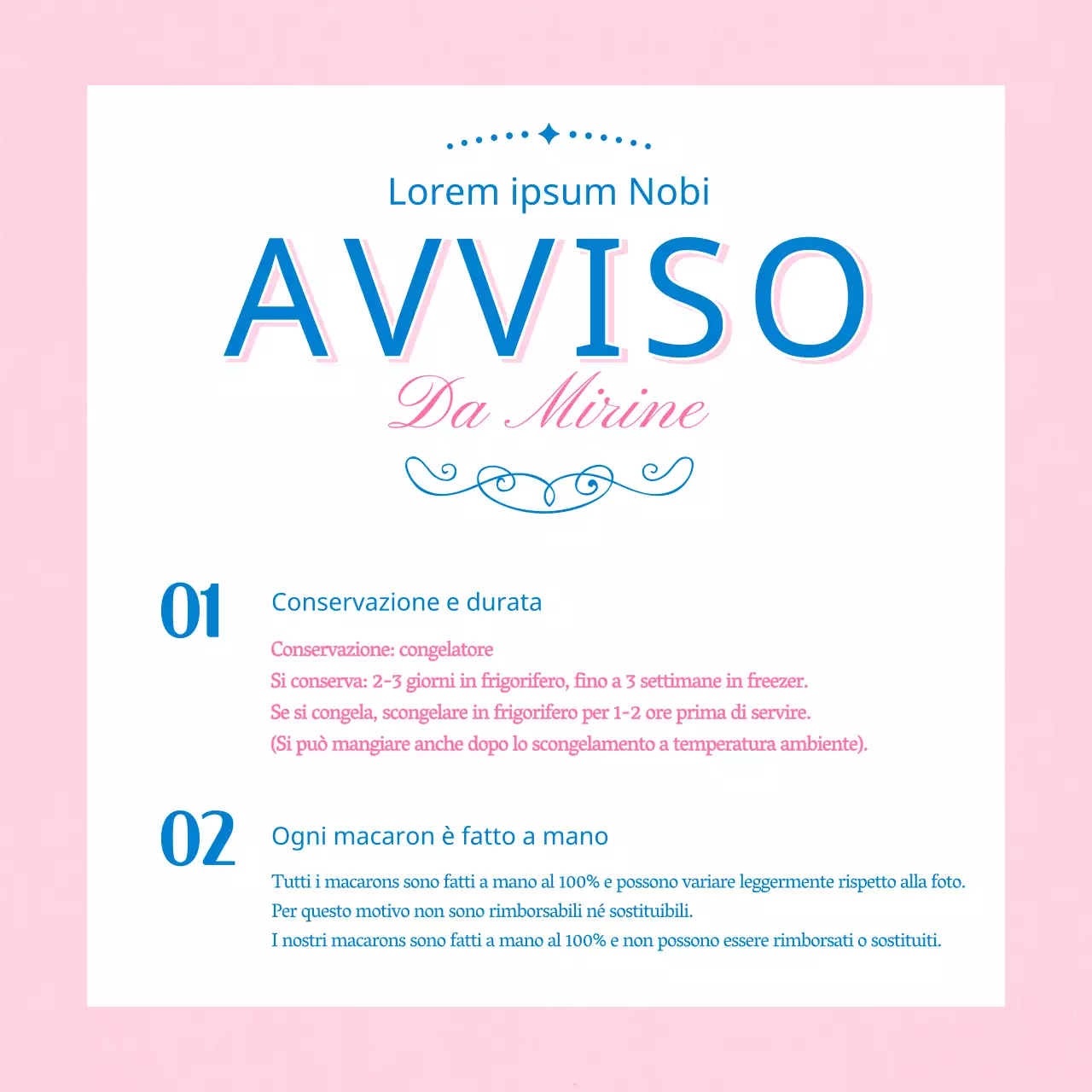 Una caffetteria per macaron con un titolo rosa e blu