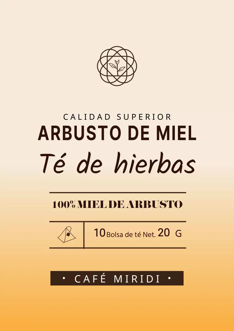 Diseño sencillo de etiqueta de producto de té de hierbas con degradados amarillos