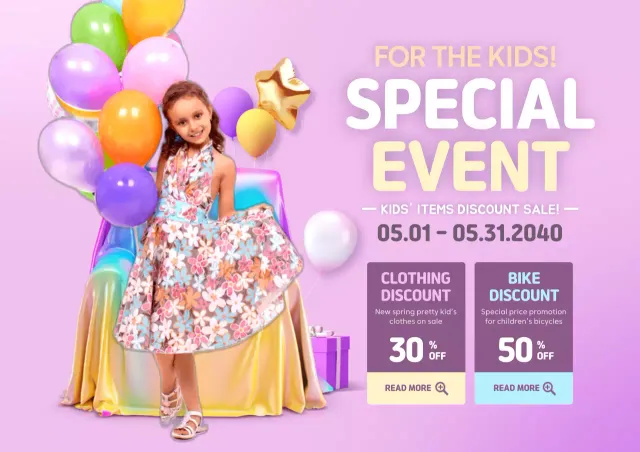 Poster Promosi Anak-Anak Trendi Warna Pink