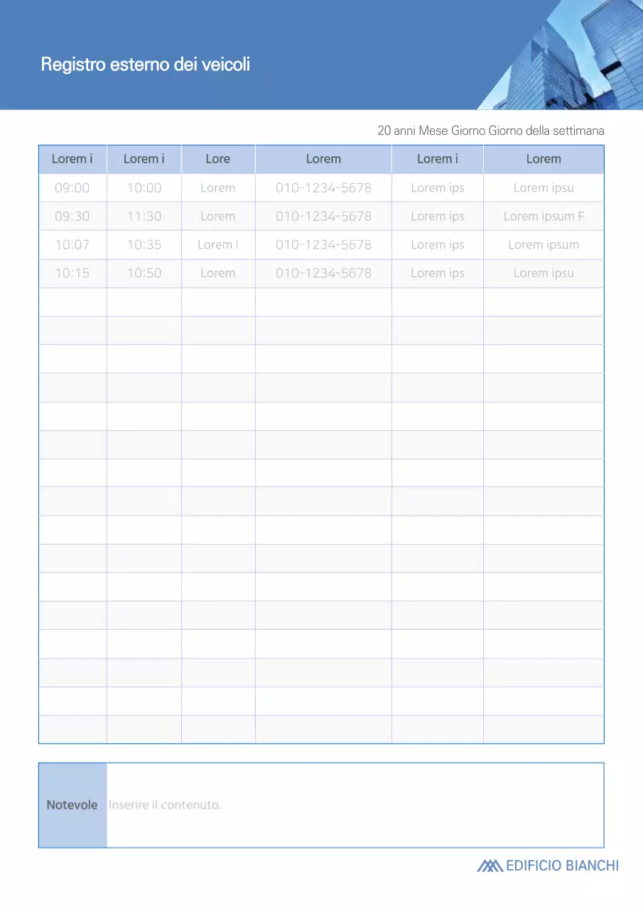 Blue Tone Gestione veicoli esterni Leader Building Gestione veicoli commerciali Ufficio sicurezza