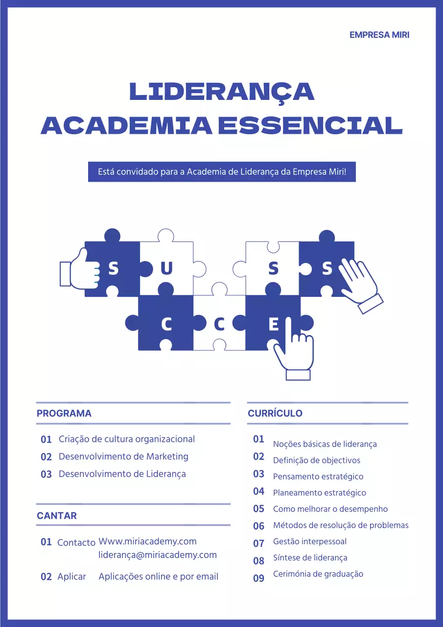 Modelo de folheto da Academia de Liderança em azul