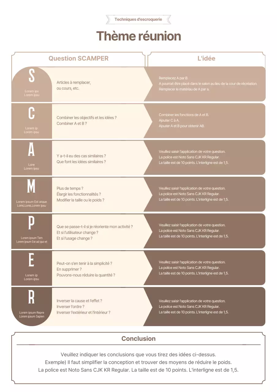 Liste des techniques d'escroquerie avec un schéma de couleurs marron doux