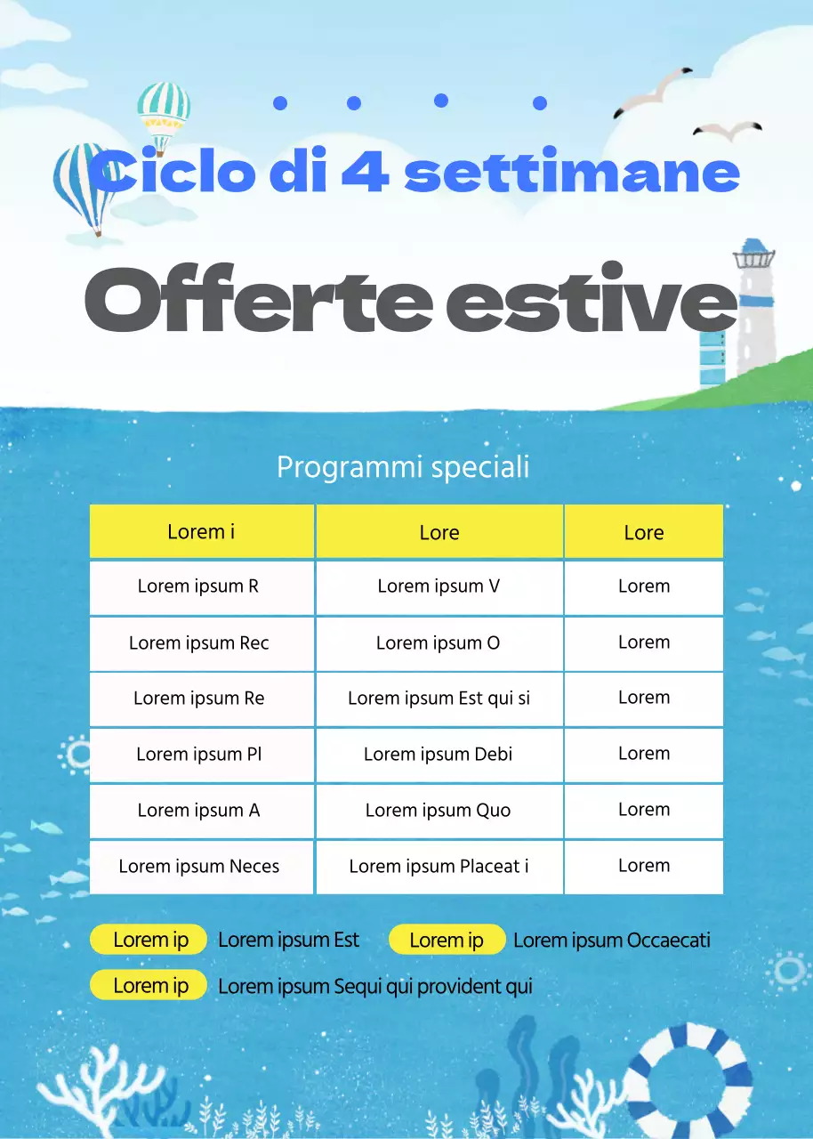 Un manifesto blu che annuncia un corso di vacanze estive