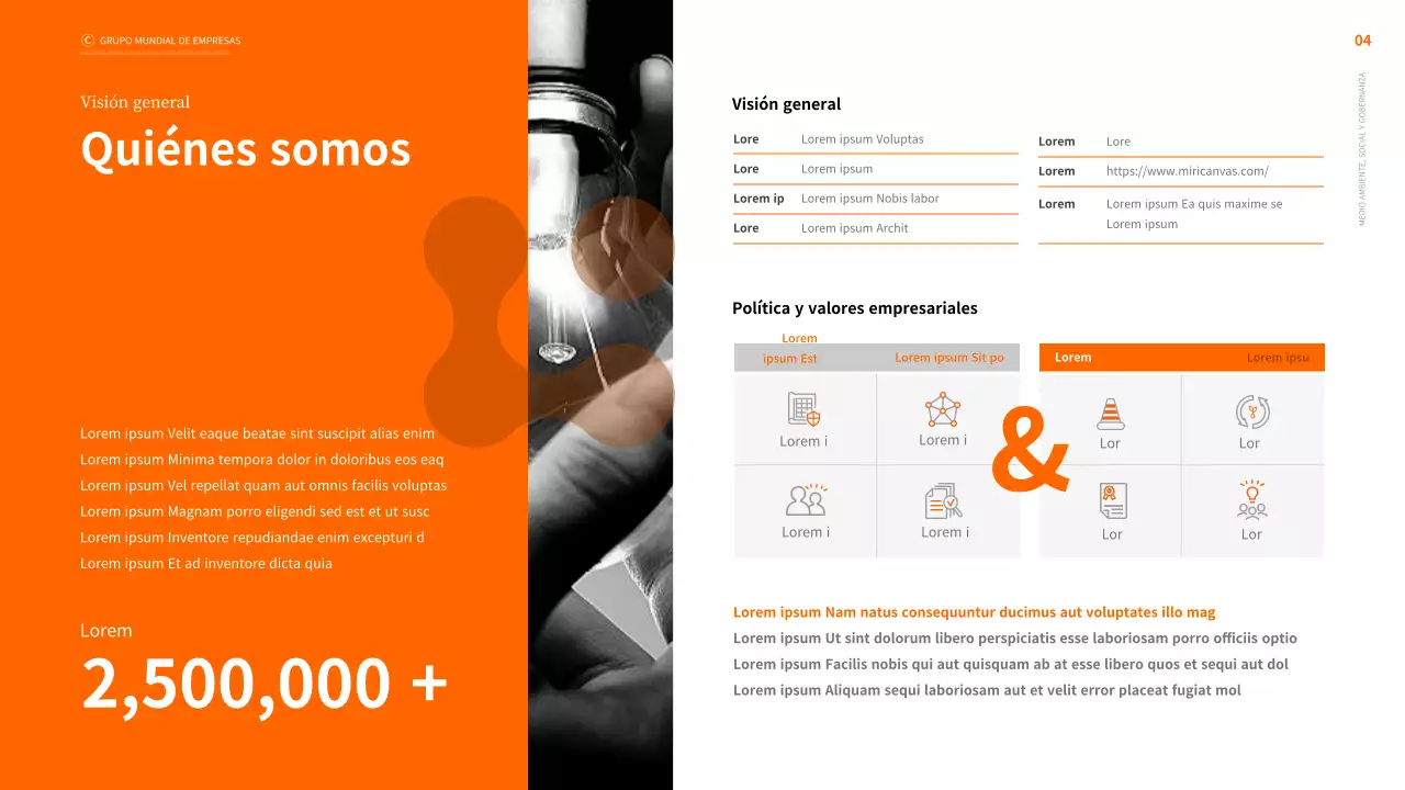 Informe de sostenibilidad ESG empresarial en naranja