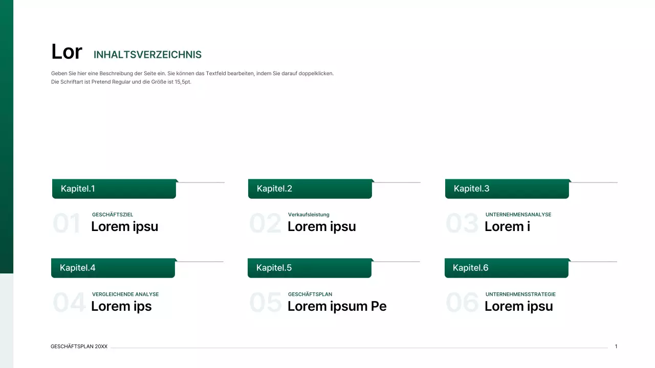 Präsentationsmappe für einen Geschäftsplan mit einem Indexkonzept in Grün mit Farbverlauf