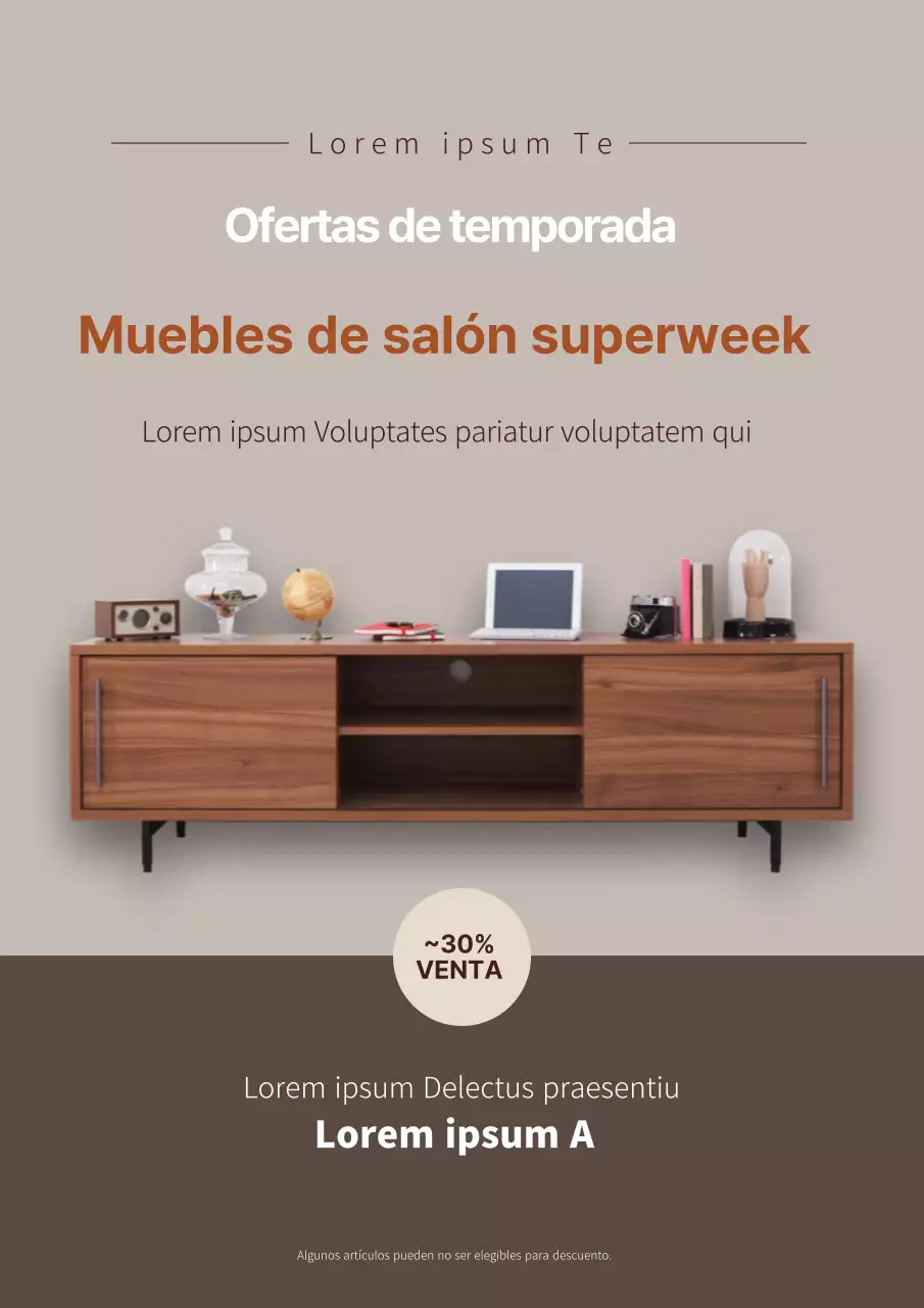 Cartel web para promocionar un evento sobre interiores de muebles