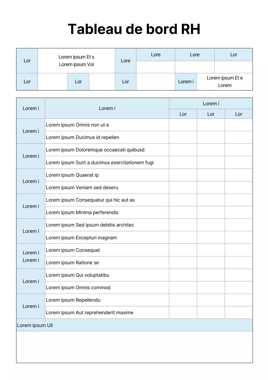 Document bleu clair sur le tableau de bord des ressources humaines