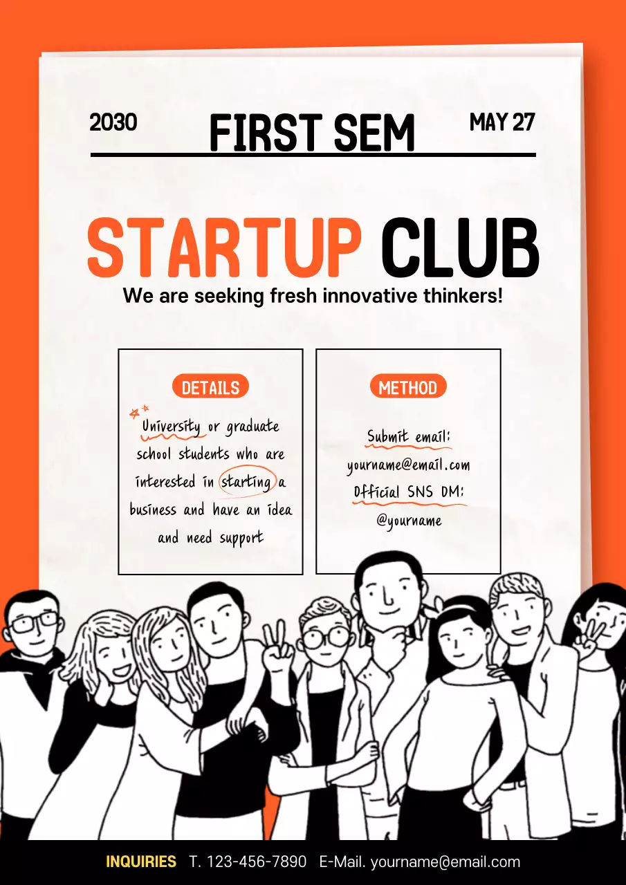 Orange Modern Startup Recruitment Poster
