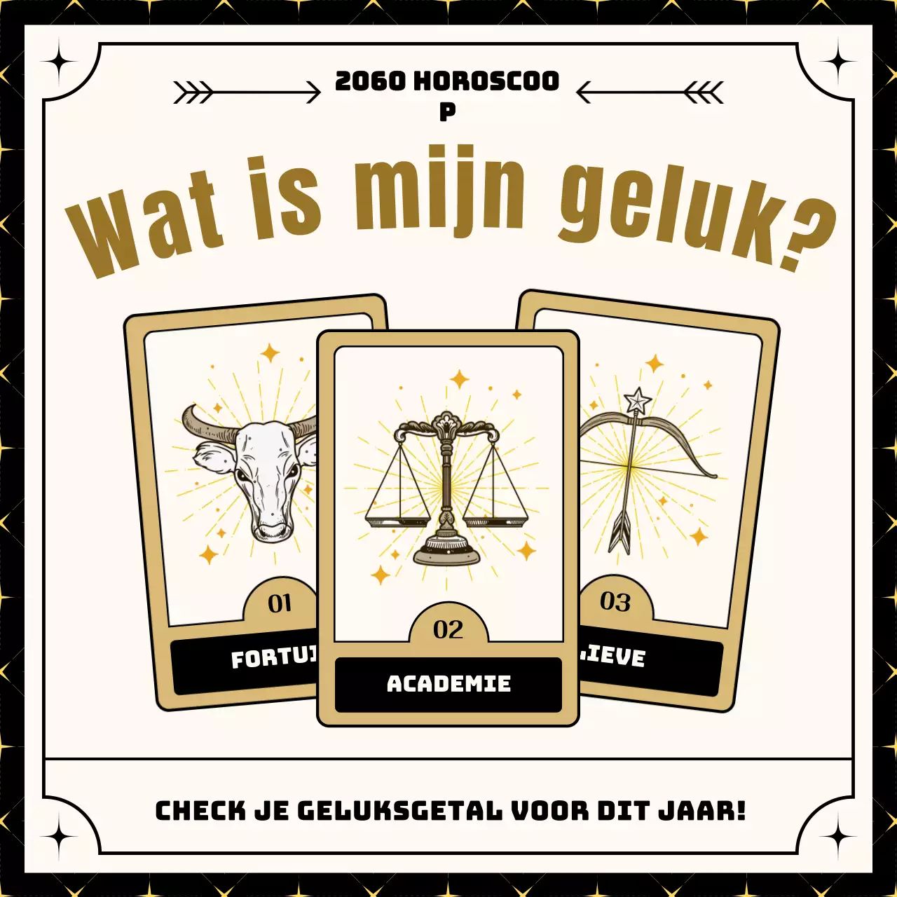 Nieuwjaar horoscoop uitzicht op goud beige tarotkaart lijn illustratie concept