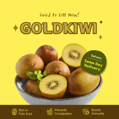 Share golden kiwi health benefits with a clean concept that emphasizes yellow photos