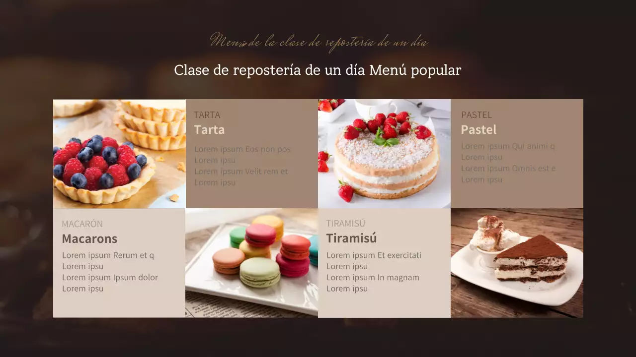 Propuesta de curso de repostería de un día en beige