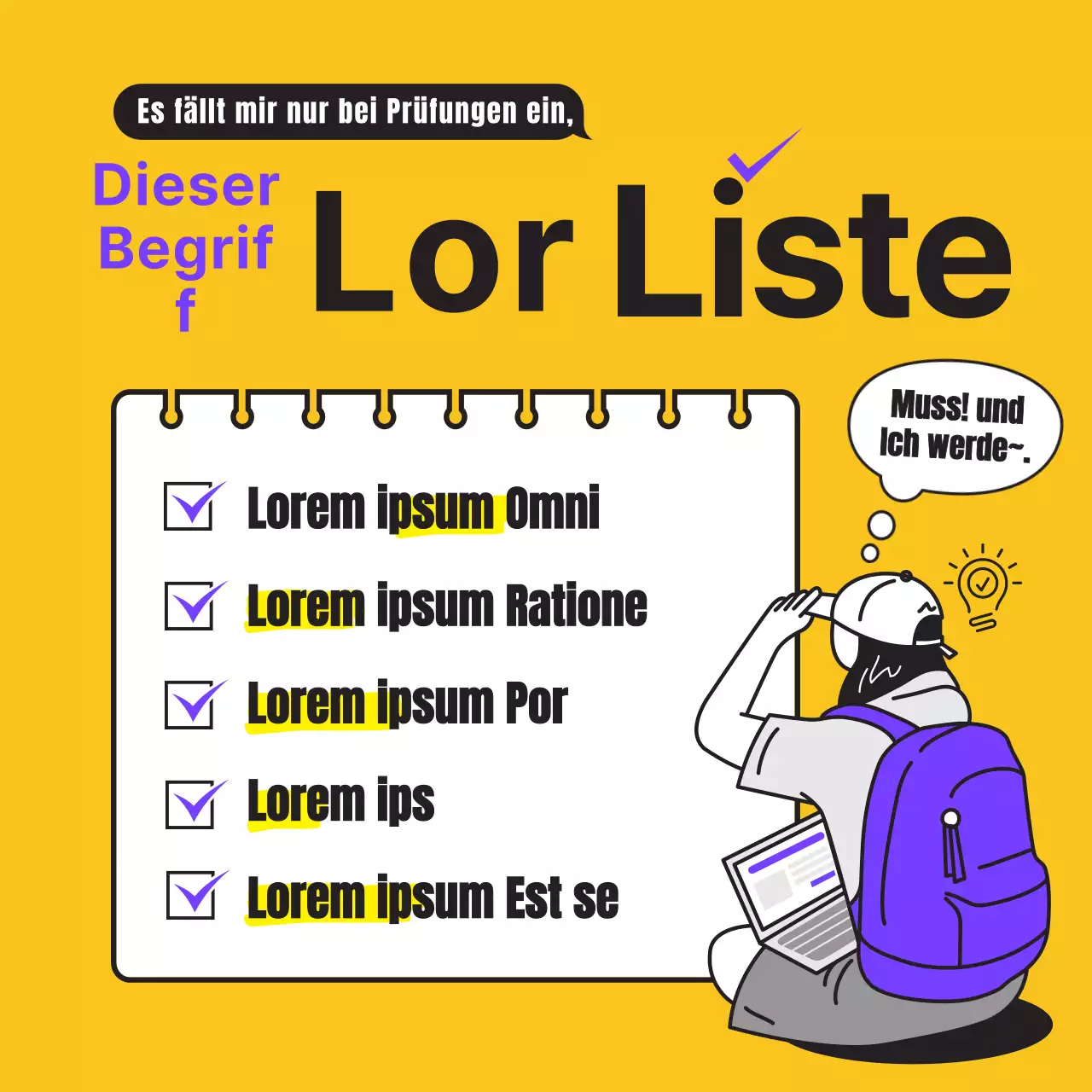 Die gelbe und violette College-Abschlussliste