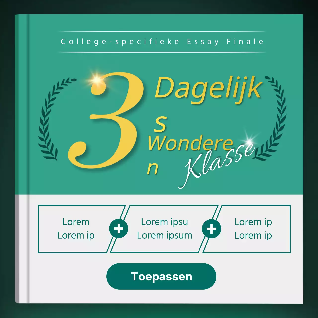 Een keurig SAT essay boek met een turquoise en gouden boekomslag concept