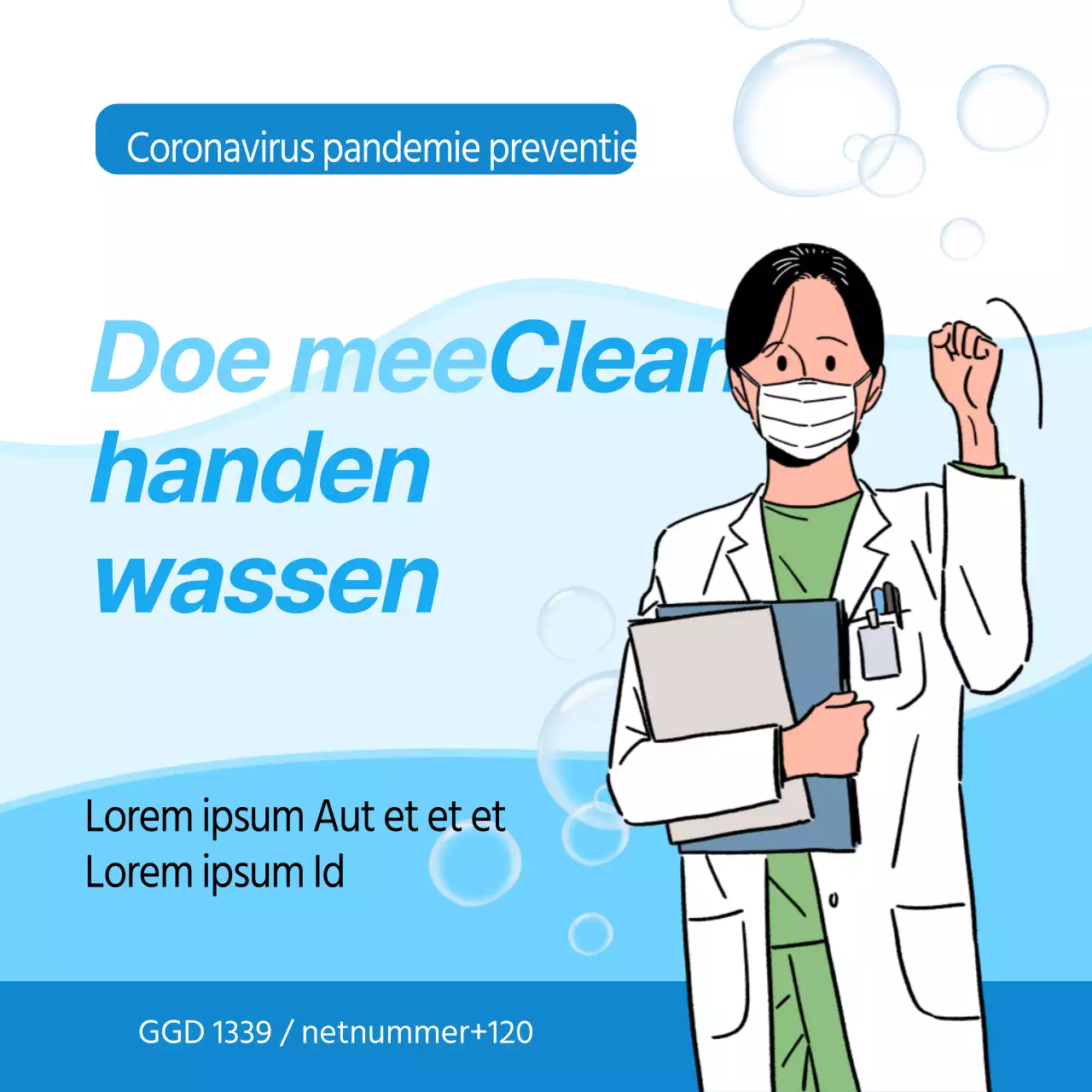 Blauwe handwasinstructies voor COVID-preventie