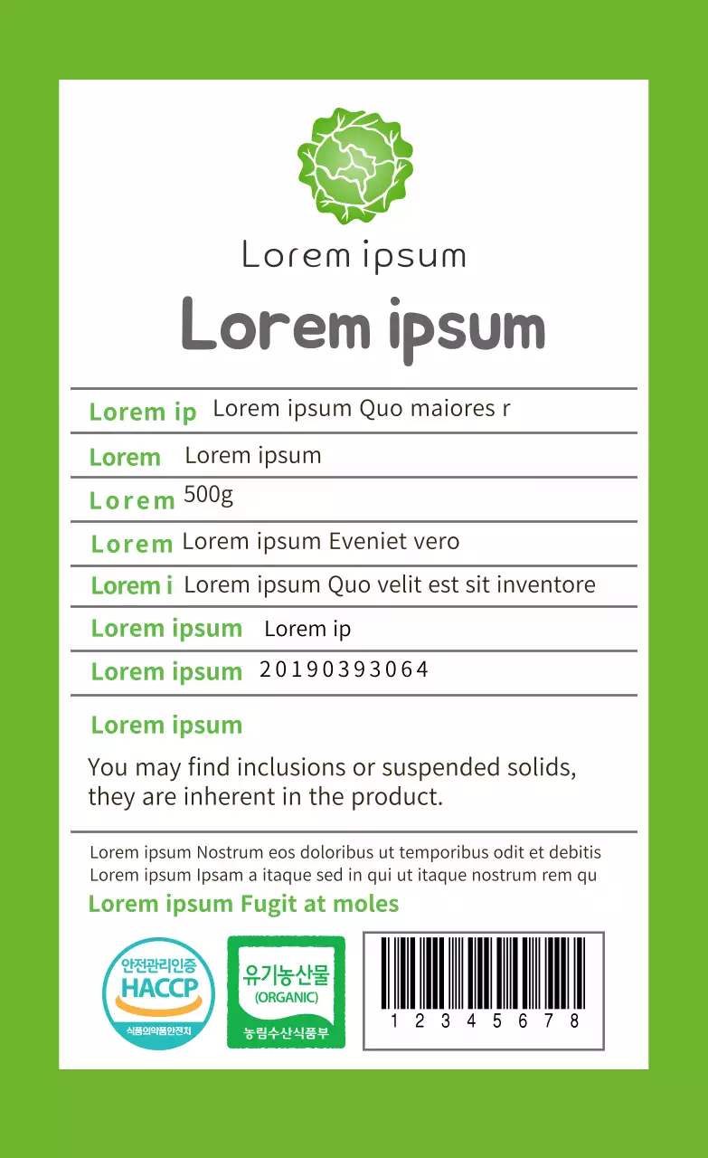 Pelabelan produk makanan sederhana dengan ikon hijau